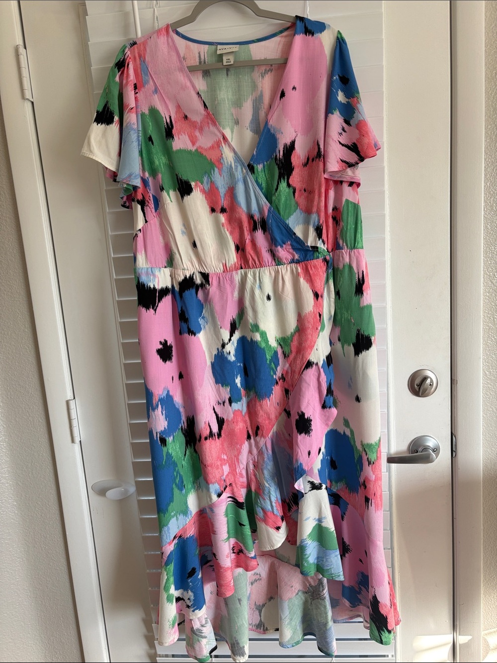 Colorful Abstract V-Neck Resort Beach Floral Wrap Dress - Multicolor SZ XXL